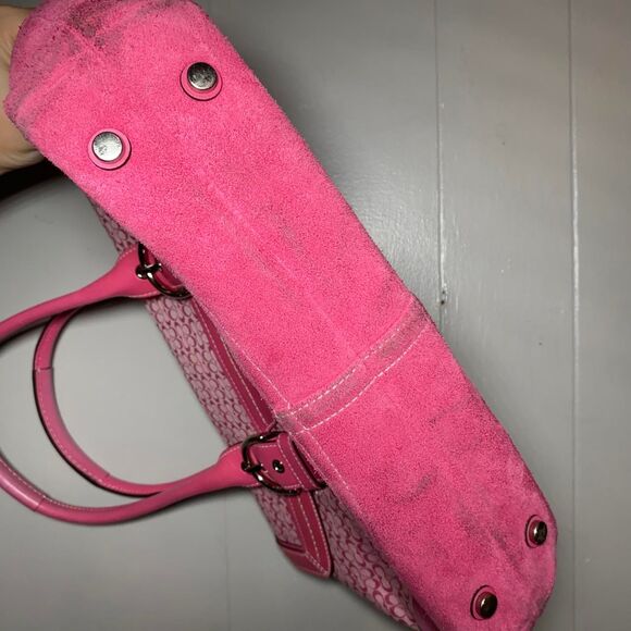 Y2K Coach 7080 Hot Pink SoHo Flap Suede Jacquard Signature C Shoulder Bag Purse - Picture 3 of 8